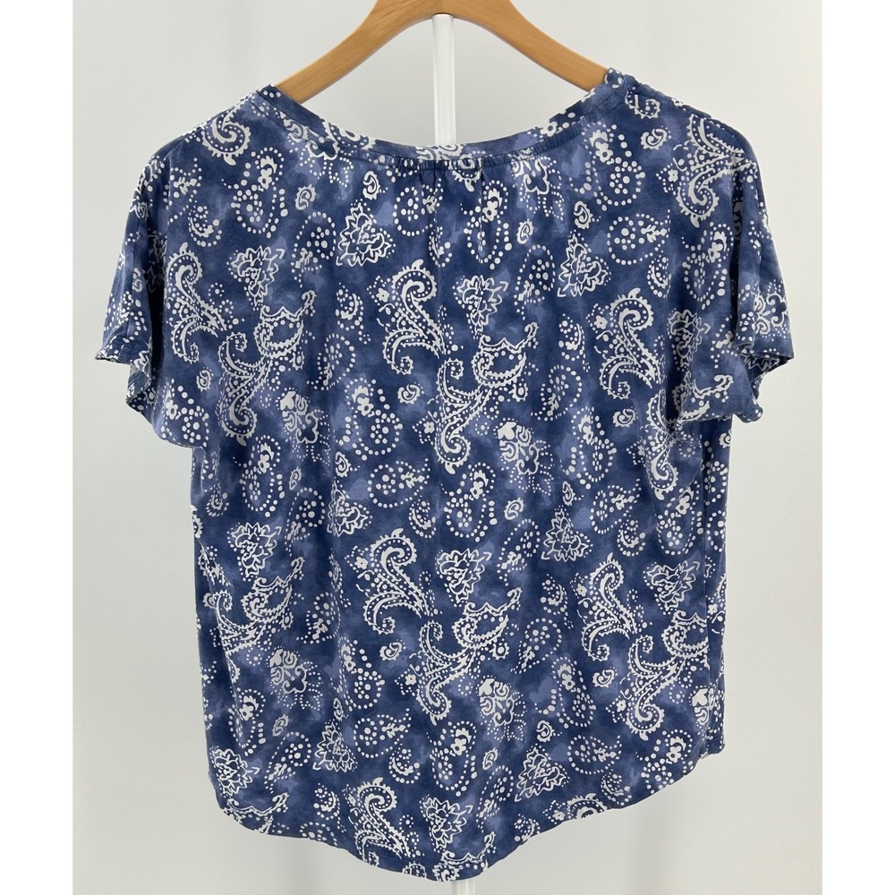 Lauren Ralph Lauren Blue White Paisley Bandana Split V-Neck Top Medium - Picture 3 of 6